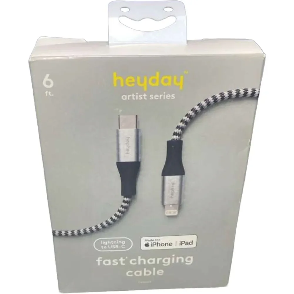 Heyday 6ft USB-C to Lightning Braided Fast Charge PD Cable MFi Certified Gray